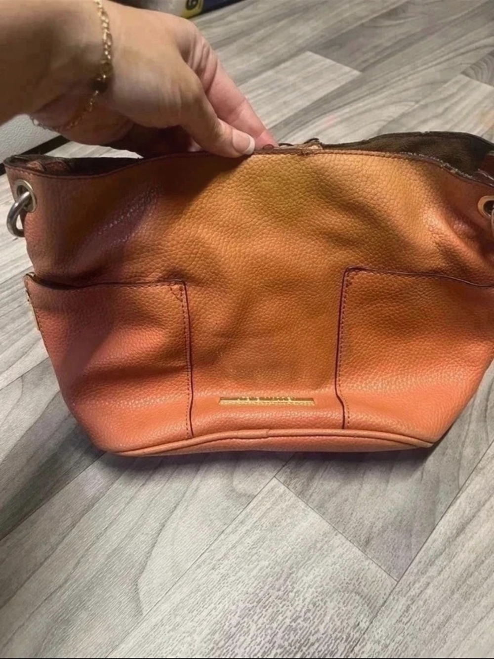 Calvin Klein Pebbled Leather Shoulder Bag in Orange